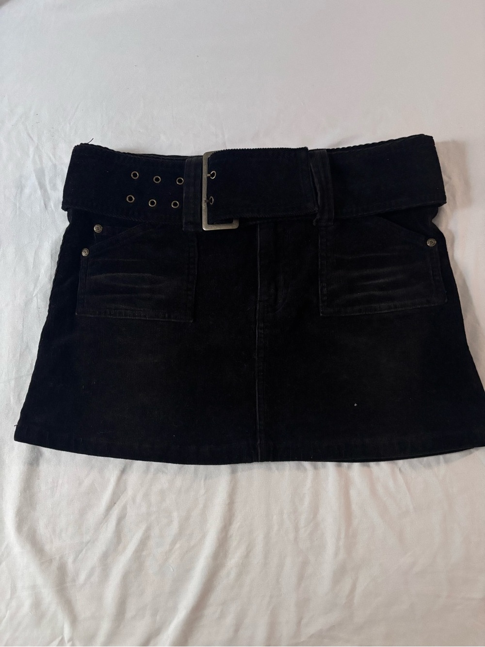 Black Women's Corduroy Mini Skirt with Belt